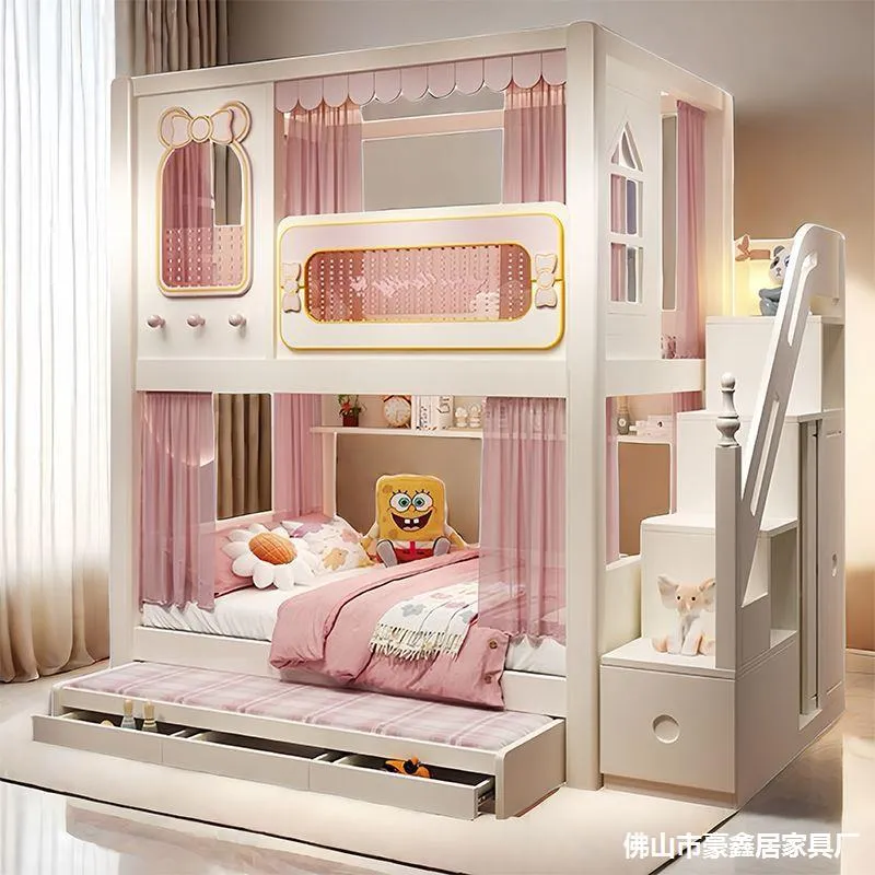 Solid  High and Low Two Layer  - đánh giá và giá Bunk Bed With Stairs And Slide