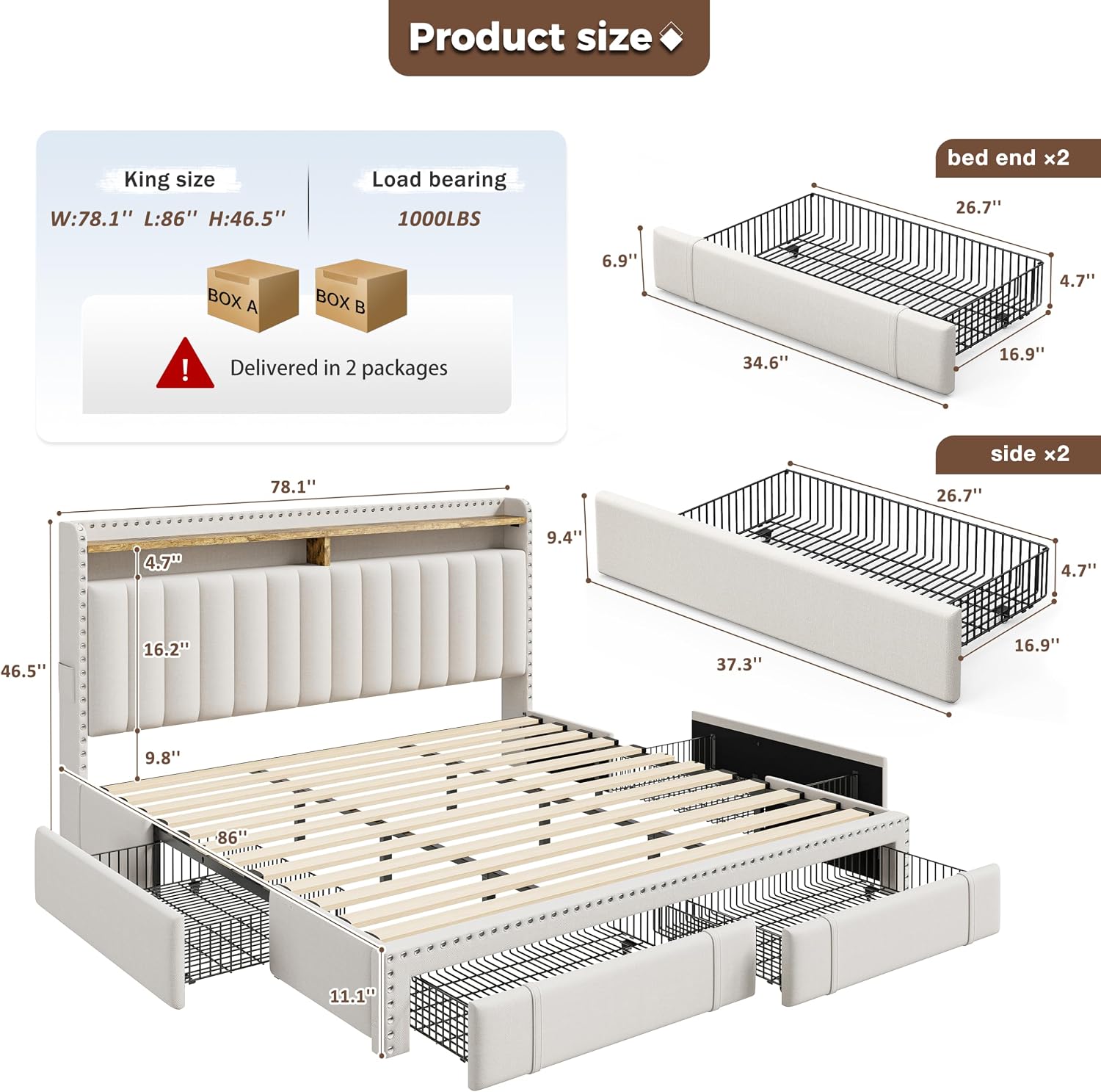 King Size Bed Frame with 4 Sto - đánh giá và giá King Size Bed Frame With Storage Drawers